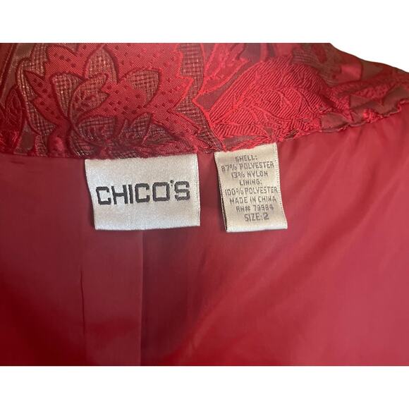 Chico's Red Paisley Silk Look Blazer Size 2 (12) - Picture 7 of 7